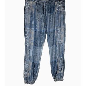 Johnny Was Biya Luisa Embroidered Jogger Blue Lyocell Sz Large Drawstring Waist